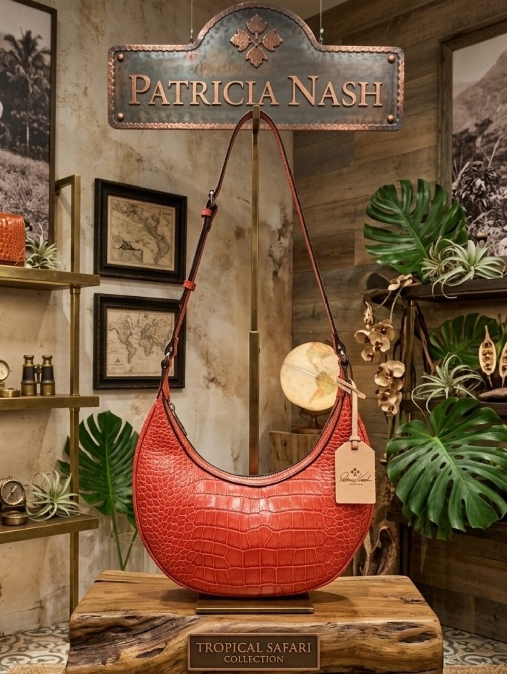Patricia Nash Papaya Croc-Embossed Crescent Shoulder Bag - NEW - Picture 13 of 14